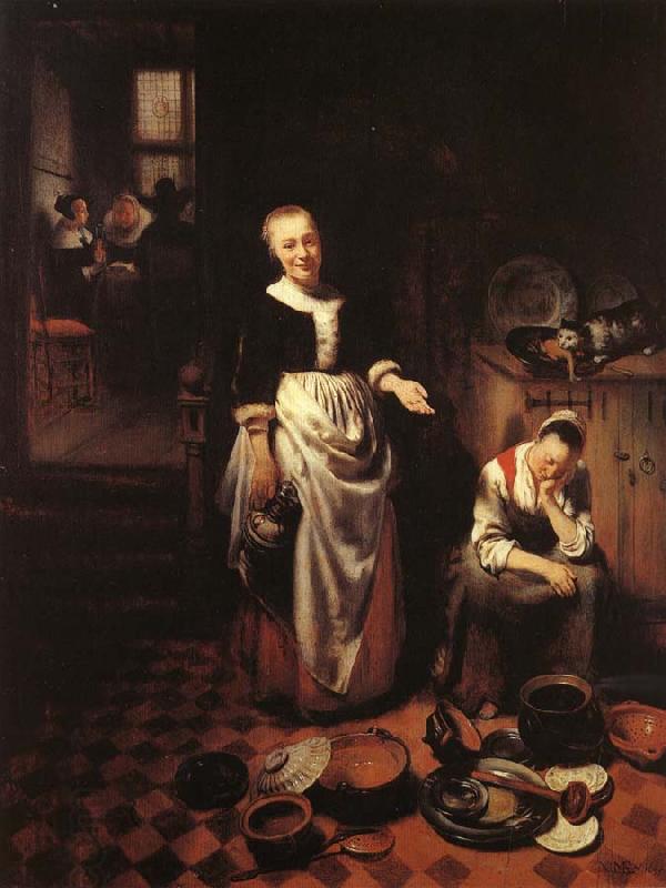 MAES, Nicolaes Interior with a Sleeping Maid and Her Mistress China oil painting art
